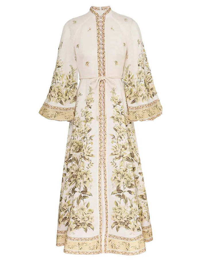 Women Zimmermann Clothing Golden Buttoned Midi Dress Sage Toile Floral