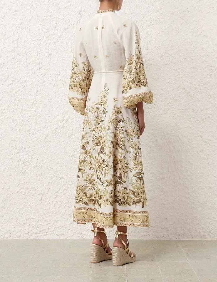 Women Zimmermann Clothing Golden Buttoned Midi Dress Sage Toile Floral