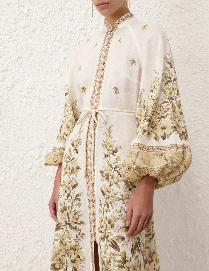 Women Zimmermann Clothing Golden Buttoned Midi Dress Sage Toile Floral