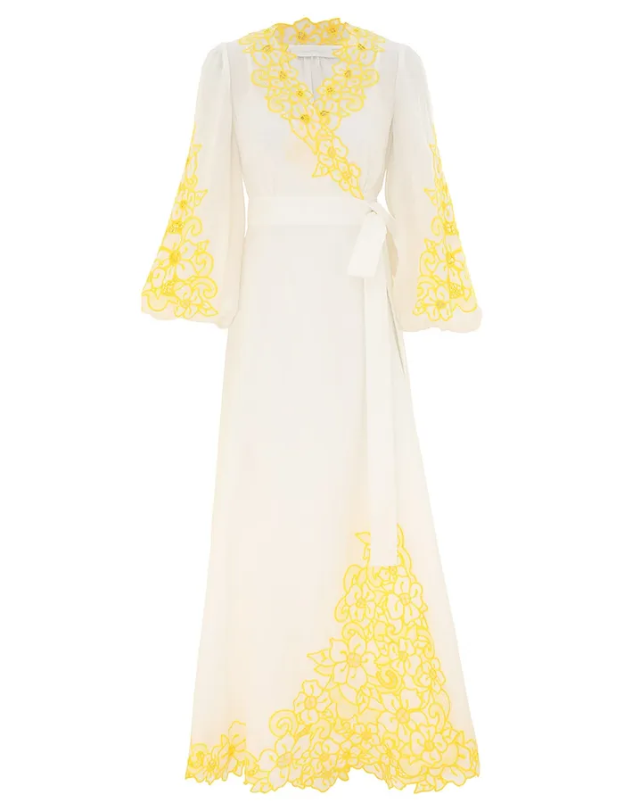 Women Zimmermann Clothing Golden Embroidered Midi Dress Ivoryyellow