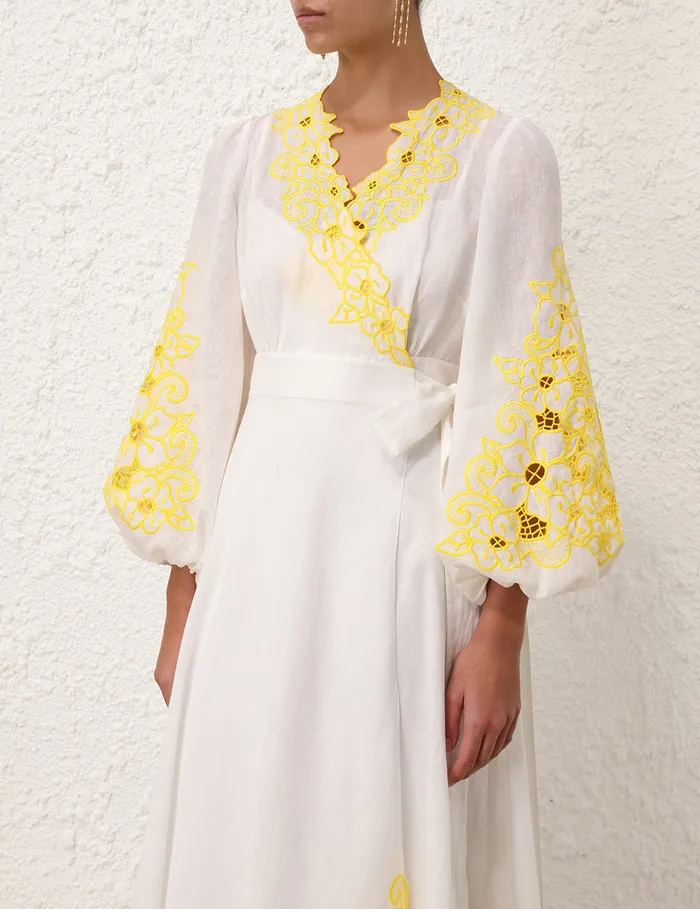 Women Zimmermann Clothing Golden Embroidered Midi Dress Ivoryyellow