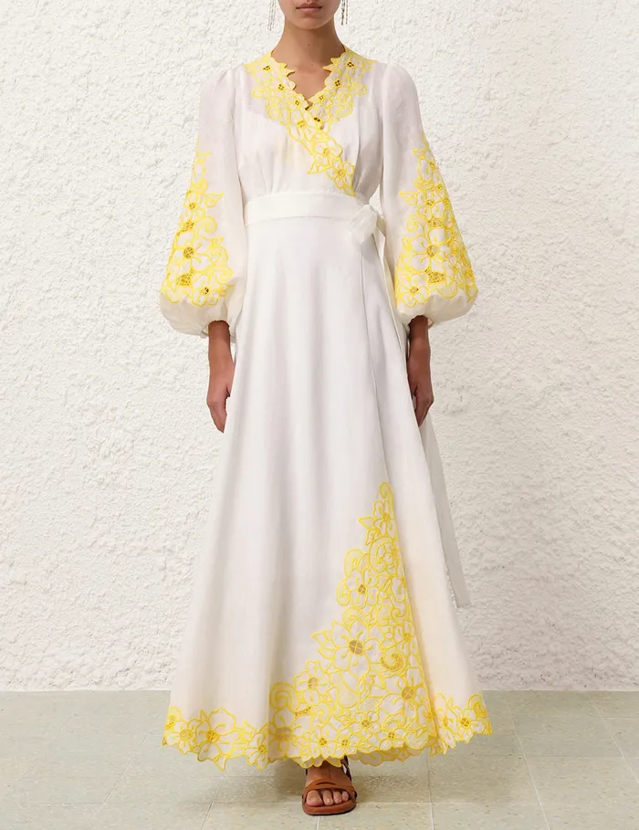 Women Zimmermann Clothing Golden Embroidered Midi Dress Ivoryyellow