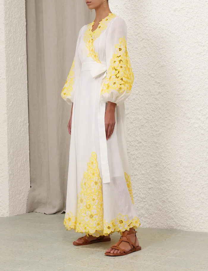 Women Zimmermann Clothing Golden Embroidered Midi Dress Ivoryyellow