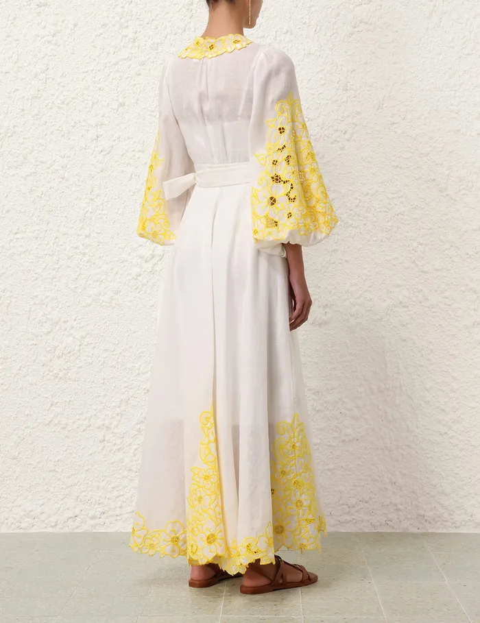 Women Zimmermann Clothing Golden Embroidered Midi Dress Ivoryyellow