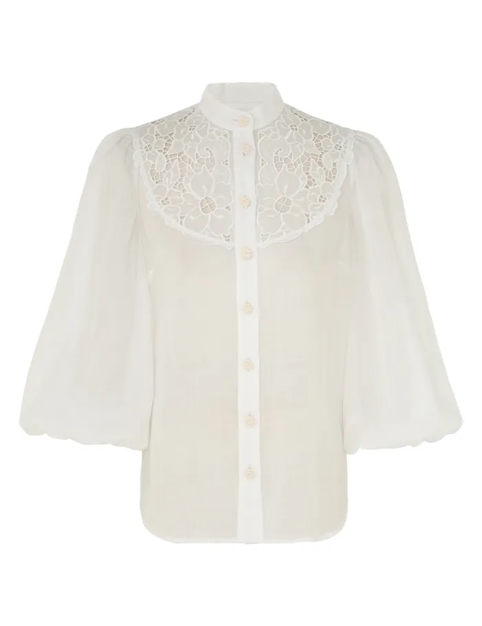 Women Zimmermann Clothing Golden Embroidered Yoke Blouse Ivoryivory