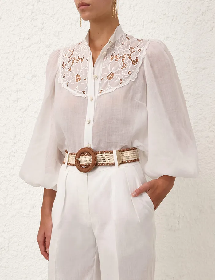 Women Zimmermann Clothing Golden Embroidered Yoke Blouse Ivoryivory