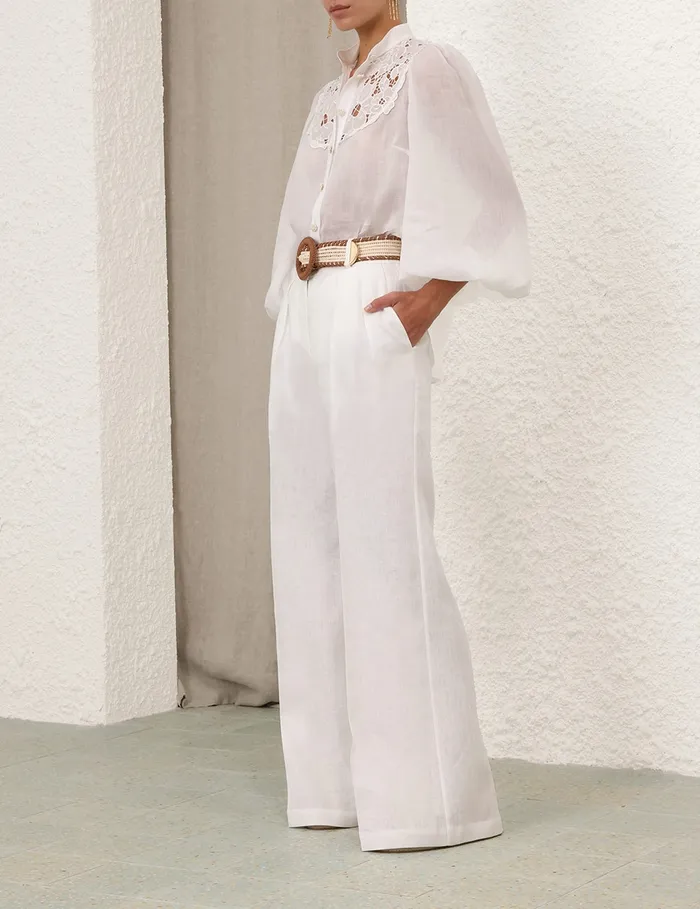 Women Zimmermann Clothing Golden Embroidered Yoke Blouse Ivoryivory