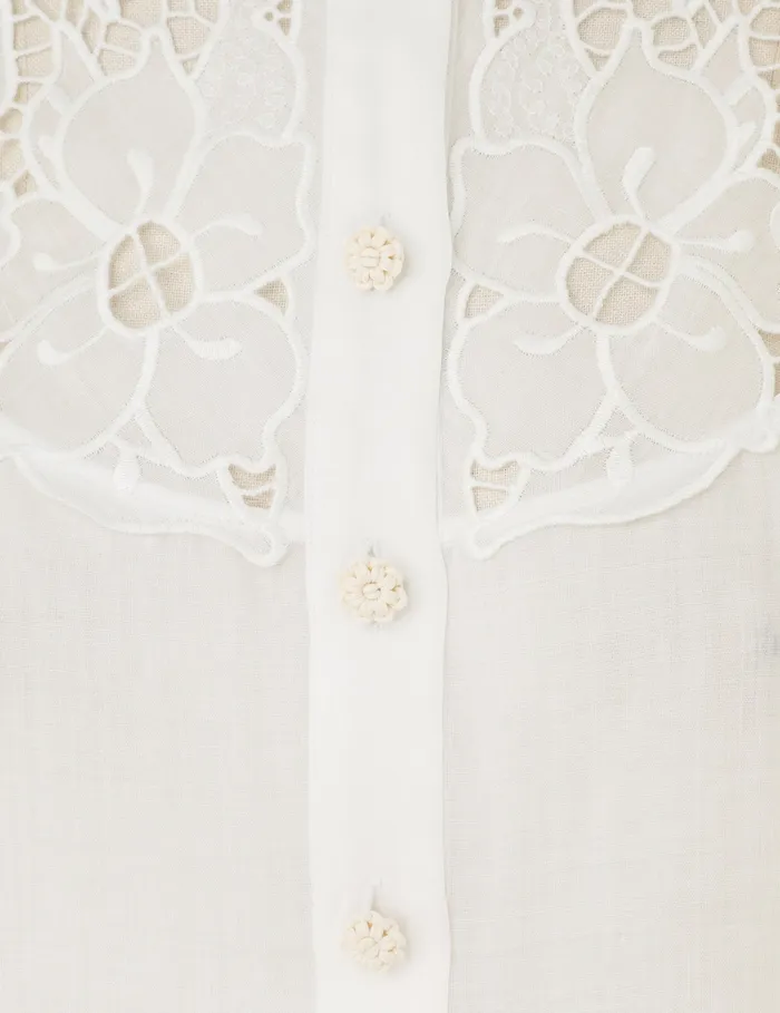 Women Zimmermann Clothing Golden Embroidered Yoke Blouse Ivoryivory