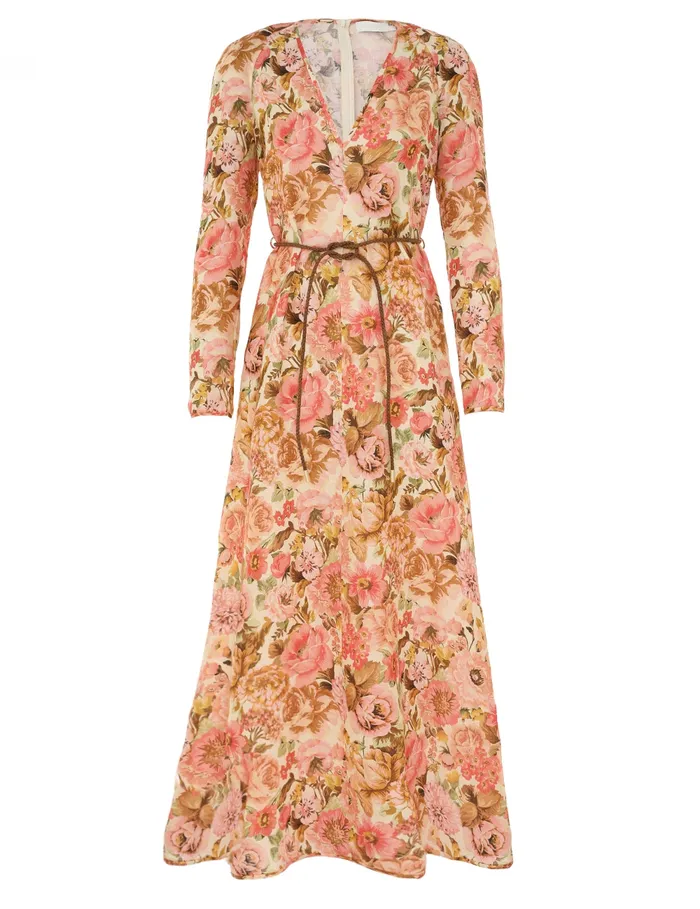 Women Zimmermann Clothing Golden Plunge Maxi Dress Pink Rose