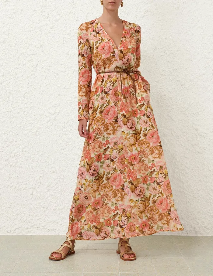 Women Zimmermann Clothing Golden Plunge Maxi Dress Pink Rose