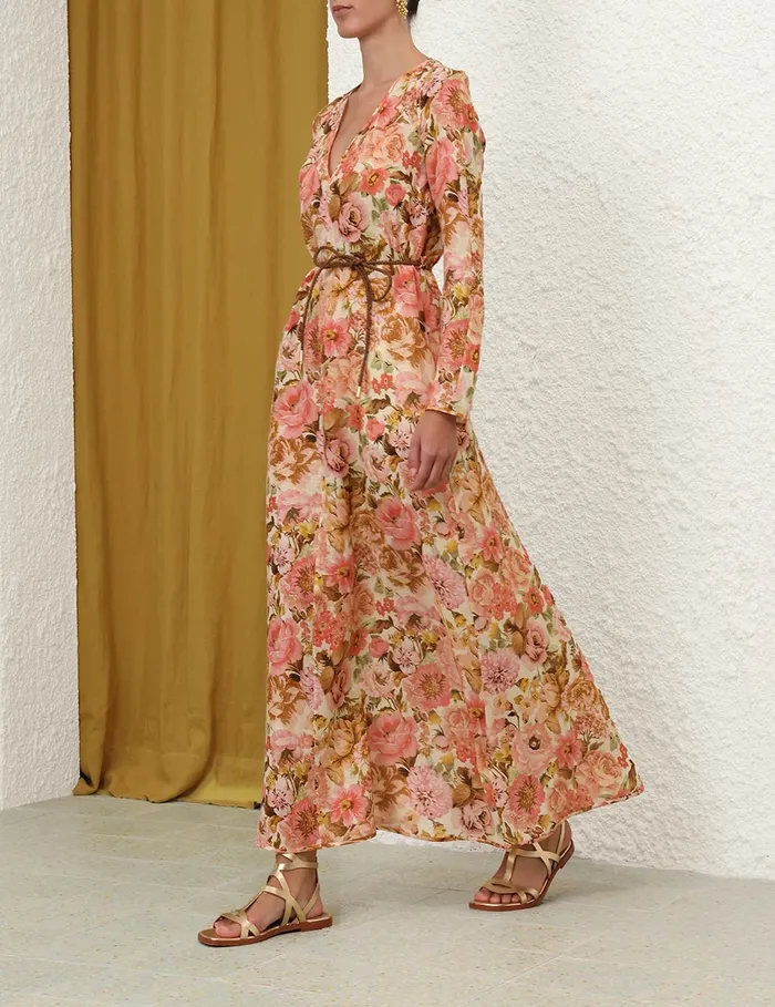Women Zimmermann Clothing Golden Plunge Maxi Dress Pink Rose