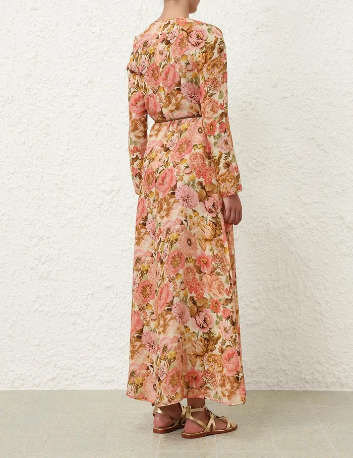 Women Zimmermann Clothing Golden Plunge Maxi Dress Pink Rose