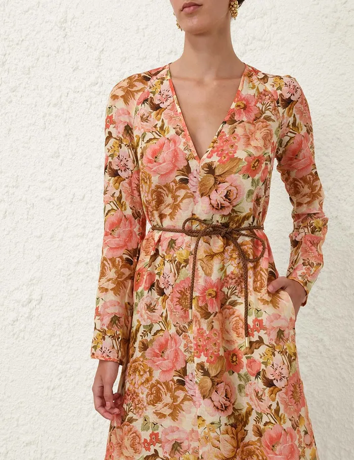 Women Zimmermann Clothing Golden Plunge Maxi Dress Pink Rose