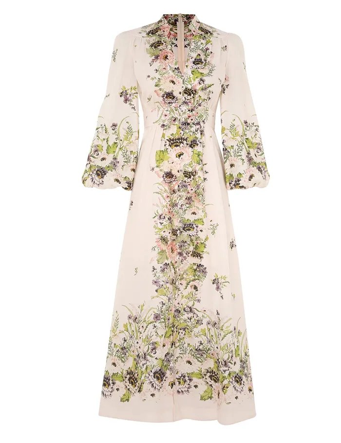 Women Zimmermann Clothing Halliday Plunge Midi Dress Cream Multi Floral
