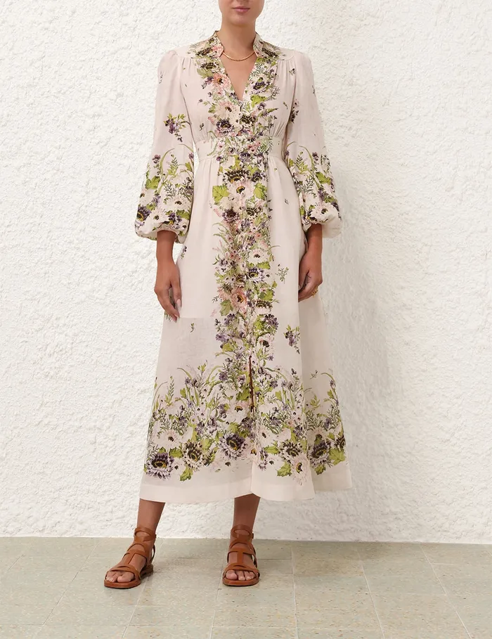Women Zimmermann Clothing Halliday Plunge Midi Dress Cream Multi Floral