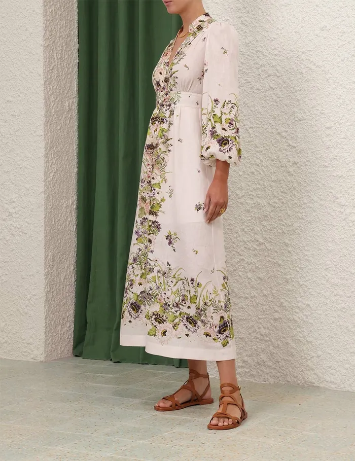Women Zimmermann Clothing Halliday Plunge Midi Dress Cream Multi Floral
