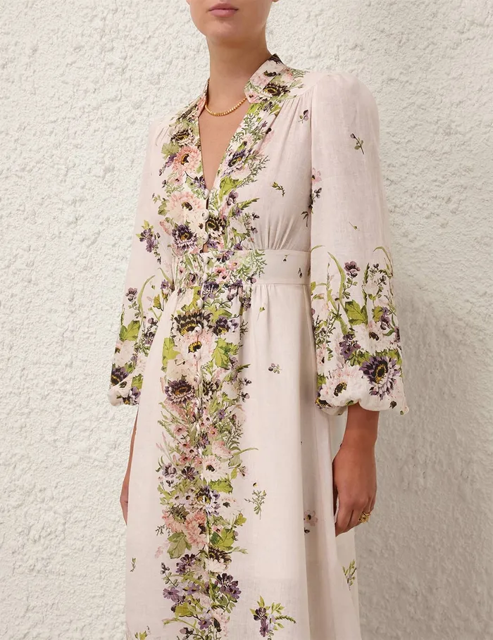 Women Zimmermann Clothing Halliday Plunge Midi Dress Cream Multi Floral
