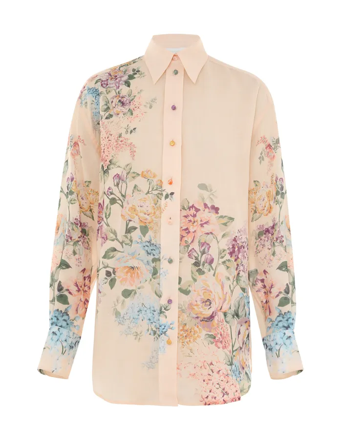 Women Zimmermann Clothing Halliday Relaxed Shirt Cream Watercolour Floral