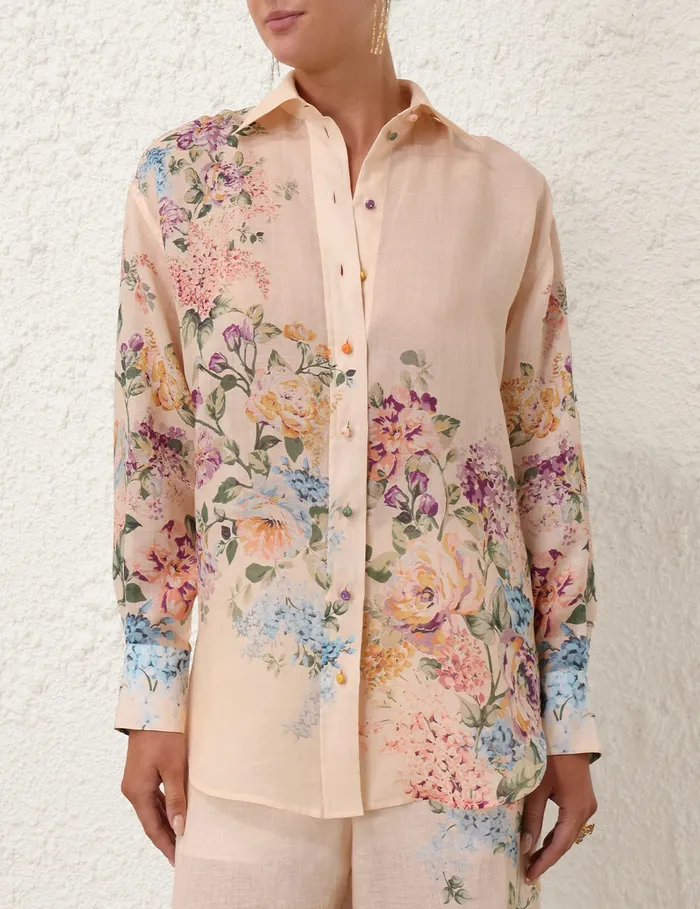 Women Zimmermann Clothing Halliday Relaxed Shirt Cream Watercolour Floral