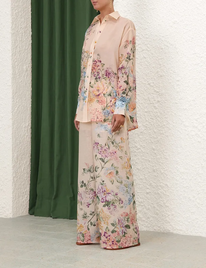 Women Zimmermann Clothing Halliday Relaxed Shirt Cream Watercolour Floral
