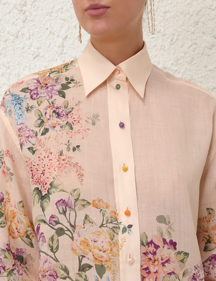 Women Zimmermann Clothing Halliday Relaxed Shirt Cream Watercolour Floral