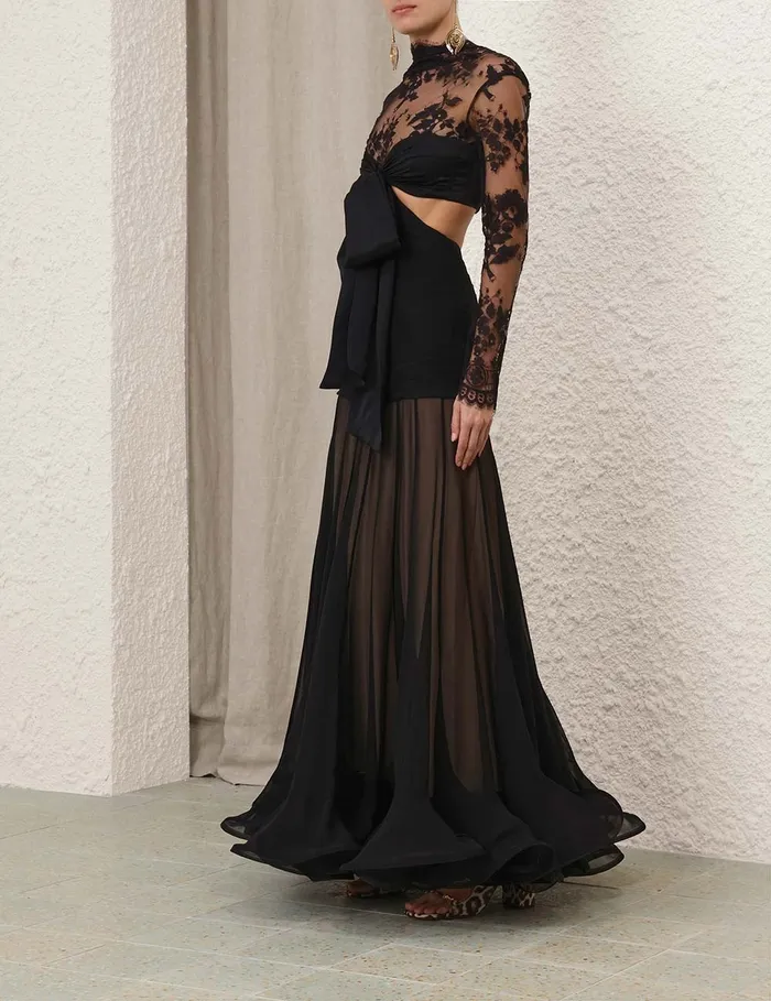Women Zimmermann Clothing Illustration Flounce Gown Black