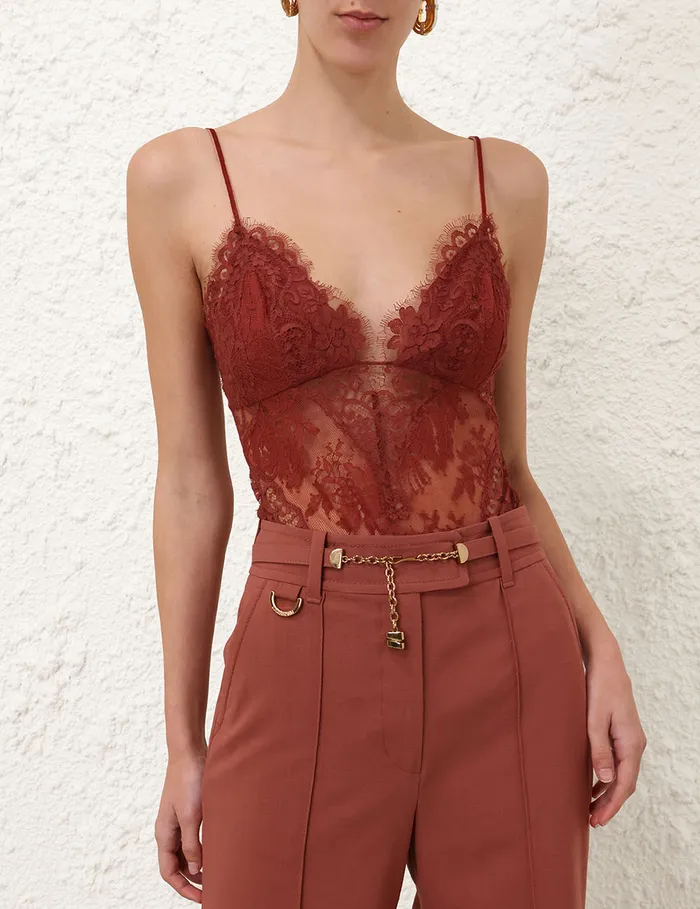 Women Zimmermann Clothing Illustration Lace Teddy Chestnut