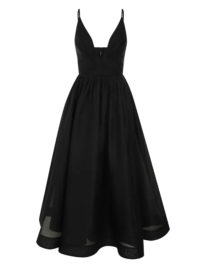 Women Zimmermann Clothing Illustration V Neck Midi Dress Black