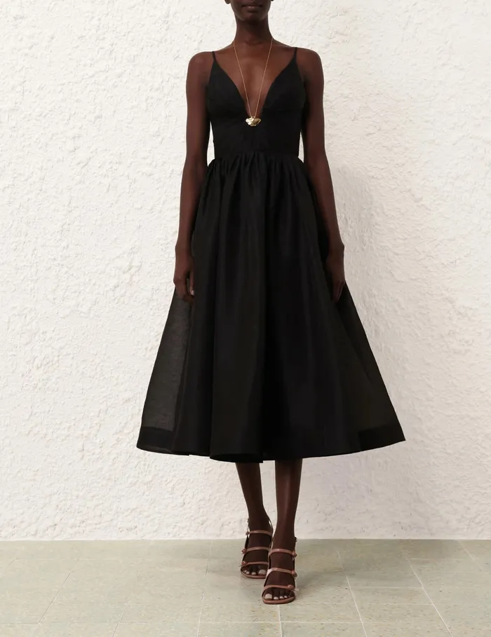 Women Zimmermann Clothing Illustration V Neck Midi Dress Black