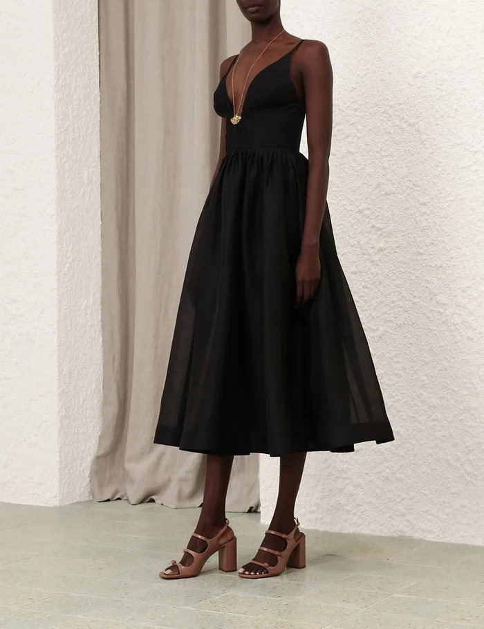 Women Zimmermann Clothing Illustration V Neck Midi Dress Black