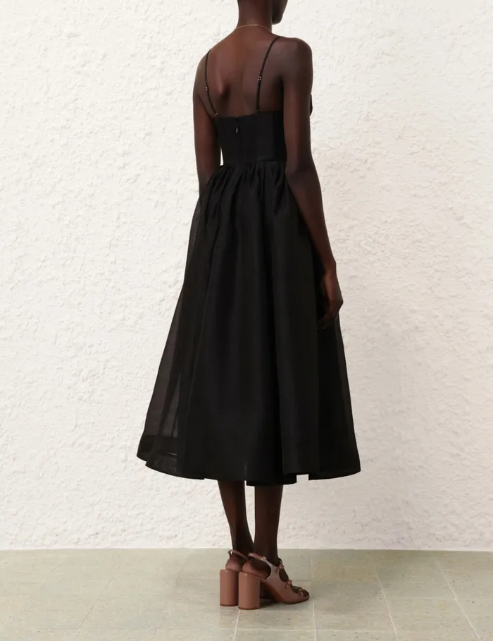 Women Zimmermann Clothing Illustration V Neck Midi Dress Black