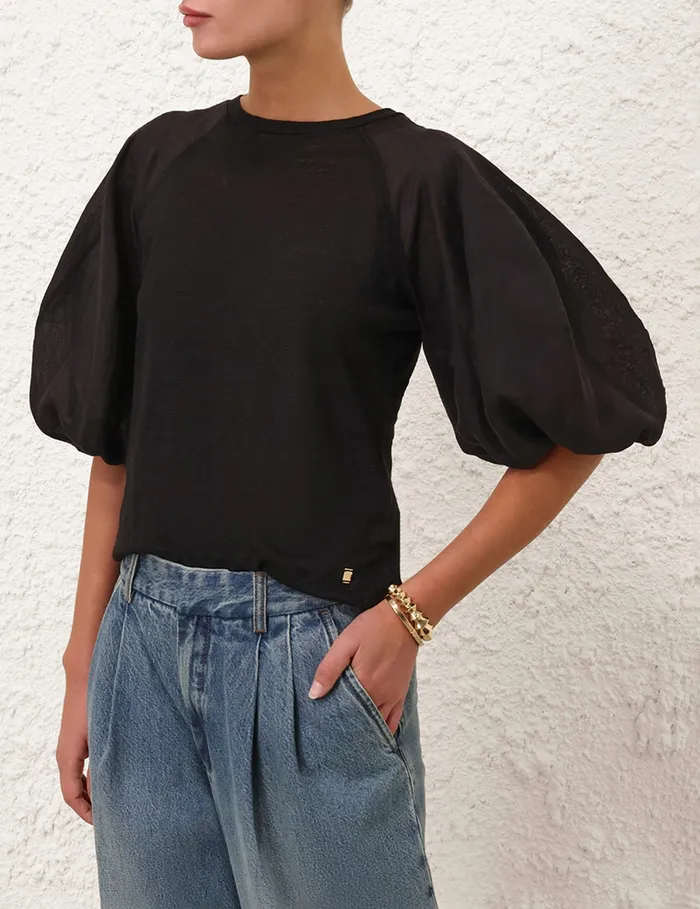 Women Zimmermann Clothing Lantern Sleeve Tee Black
