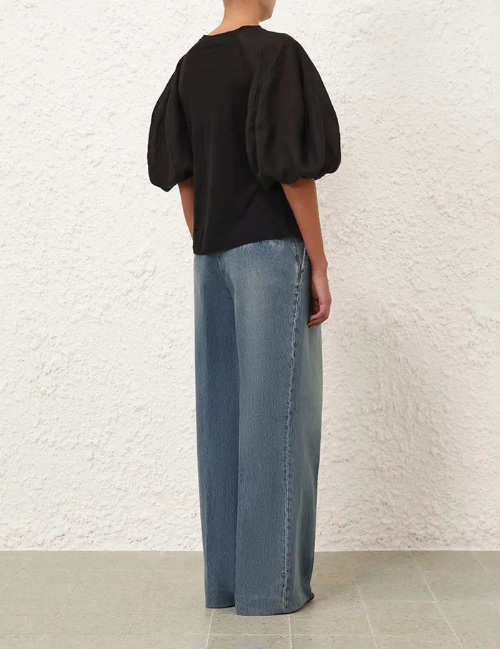 Women Zimmermann Clothing Lantern Sleeve Tee Black