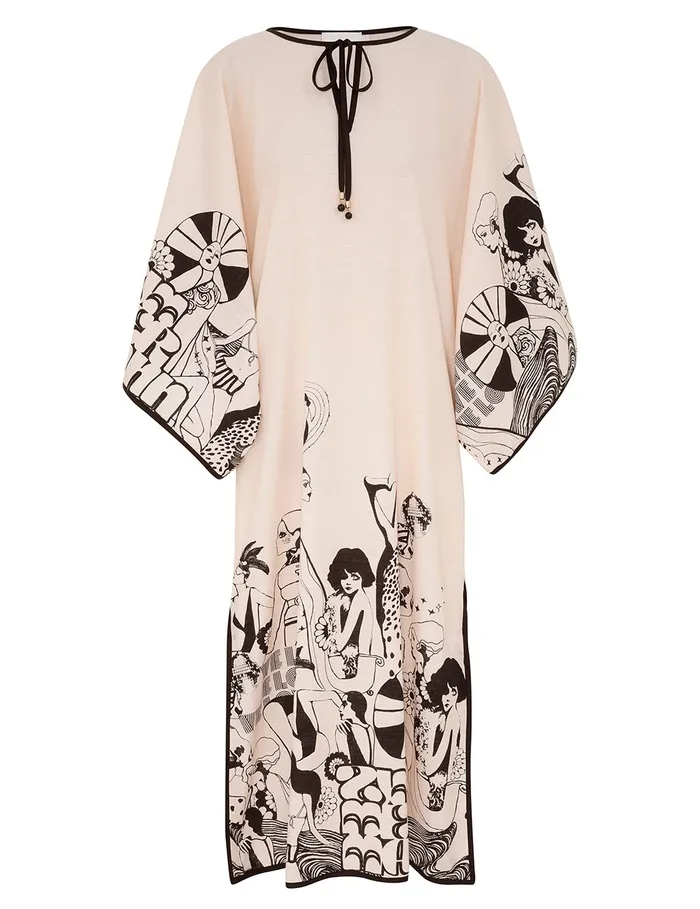 Women Zimmermann Clothing Maxine Kaftan Midi Dress Creamblack Poster