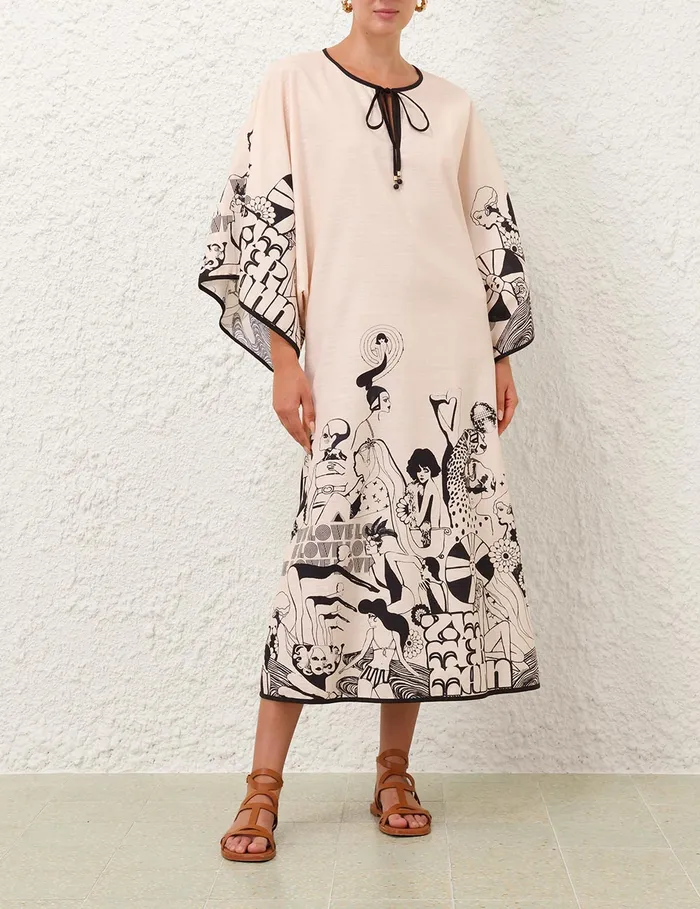 Women Zimmermann Clothing Maxine Kaftan Midi Dress Creamblack Poster