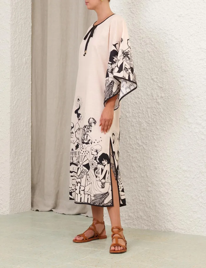 Women Zimmermann Clothing Maxine Kaftan Midi Dress Creamblack Poster