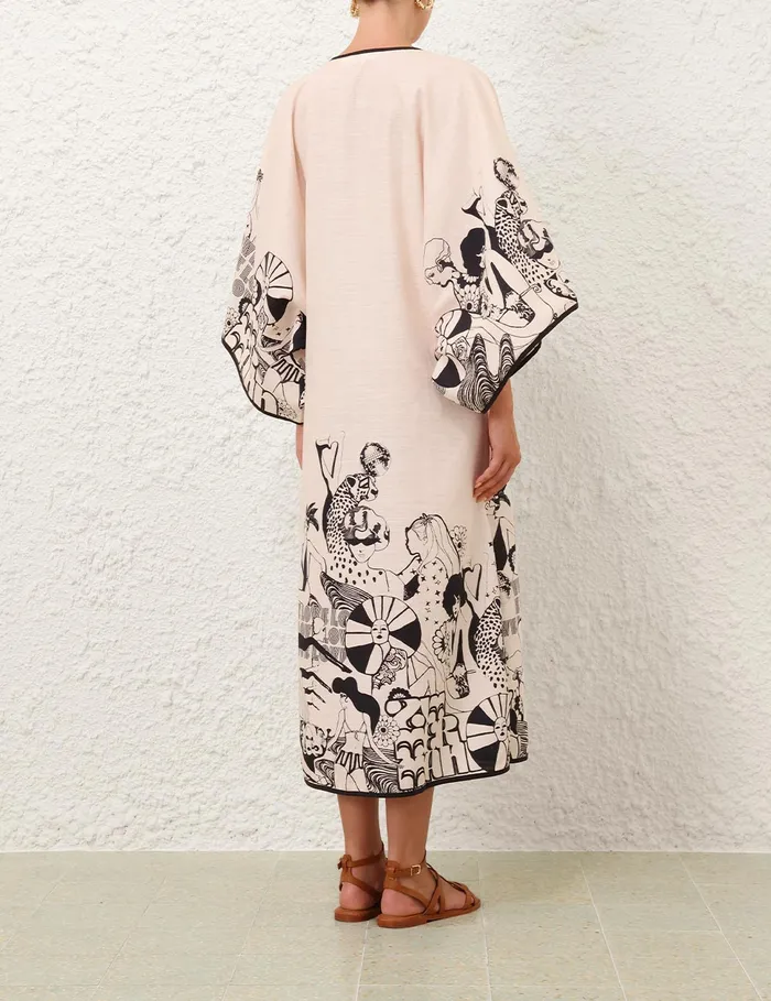 Women Zimmermann Clothing Maxine Kaftan Midi Dress Creamblack Poster
