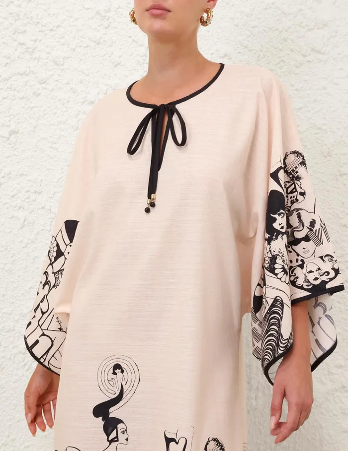 Women Zimmermann Clothing Maxine Kaftan Midi Dress Creamblack Poster