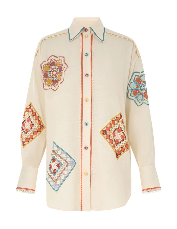 Women Zimmermann Clothing Ottie Doily Shirt Cream Multi