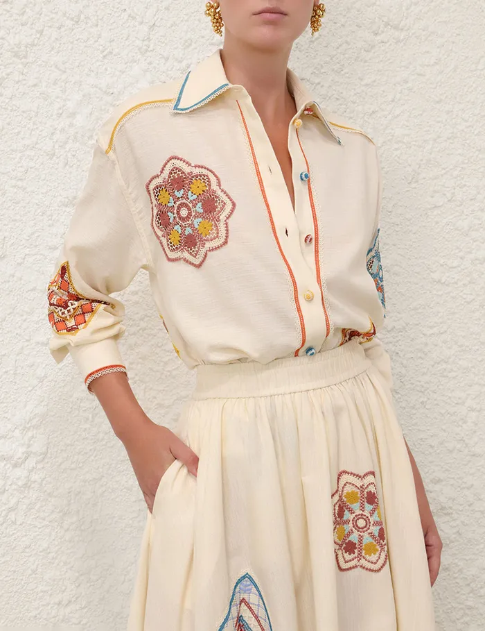 Women Zimmermann Clothing Ottie Doily Shirt Cream Multi