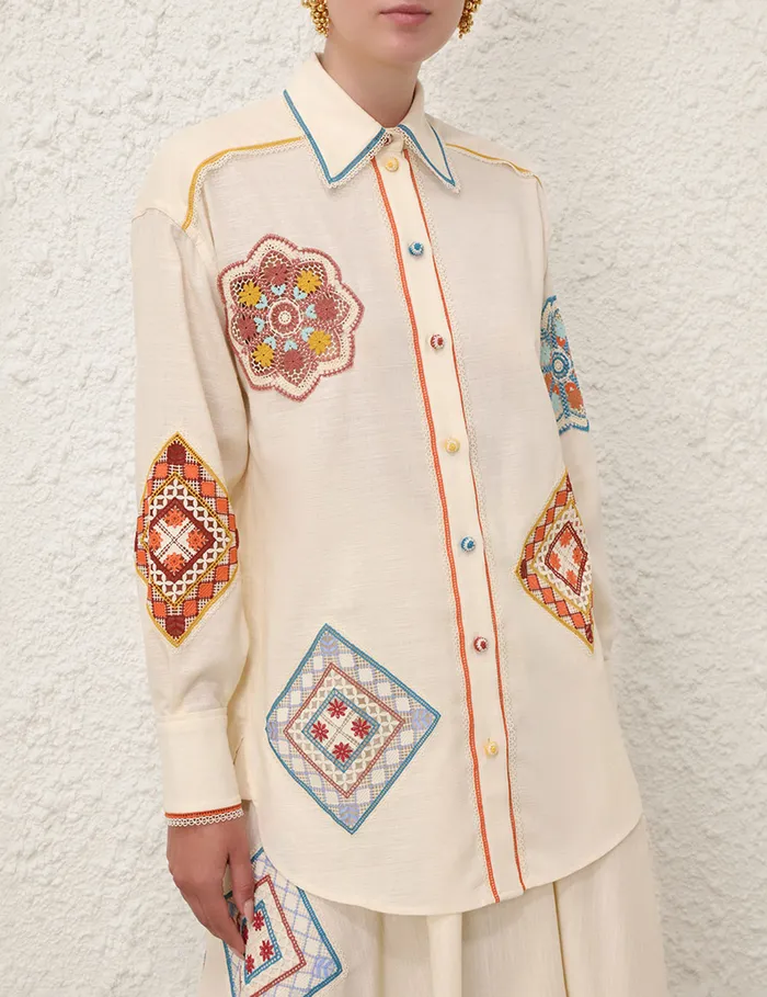 Women Zimmermann Clothing Ottie Doily Shirt Cream Multi