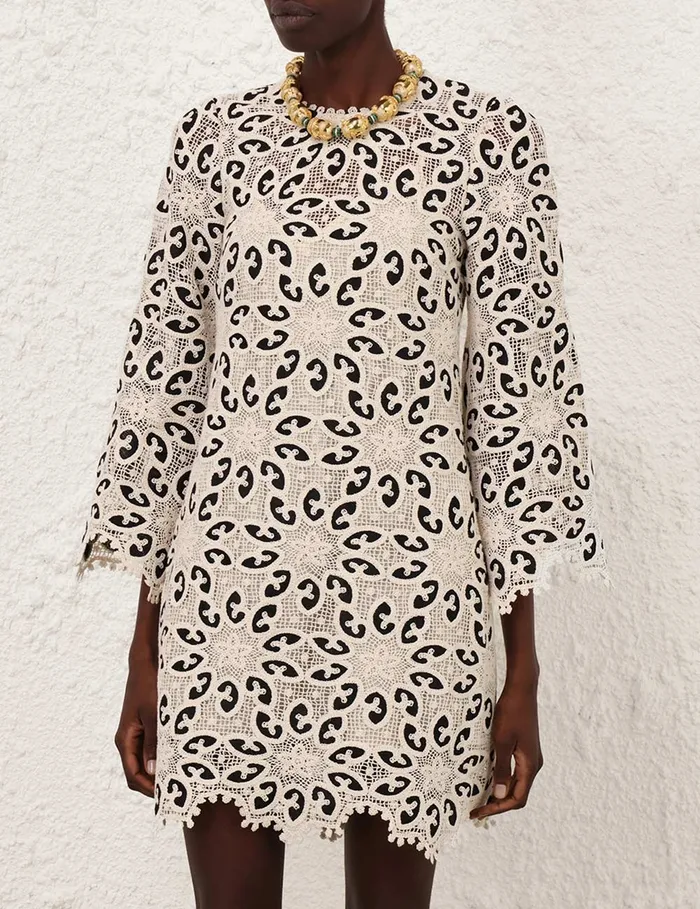 Women Zimmermann Clothing Ottie Lace Mini Dress Creamblack