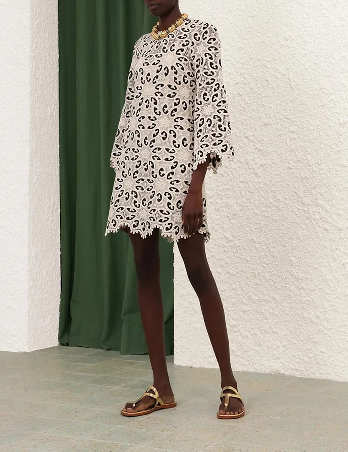 Women Zimmermann Clothing Ottie Lace Mini Dress Creamblack