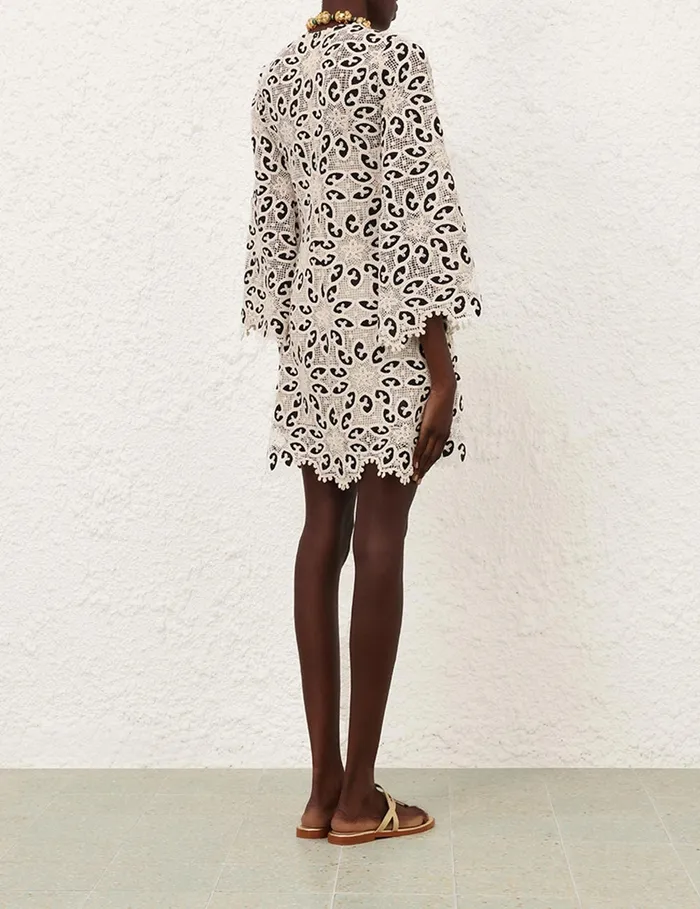 Women Zimmermann Clothing Ottie Lace Mini Dress Creamblack
