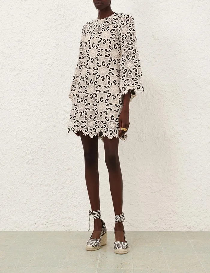 Women Zimmermann Clothing Ottie Lace Mini Dress Creamblack