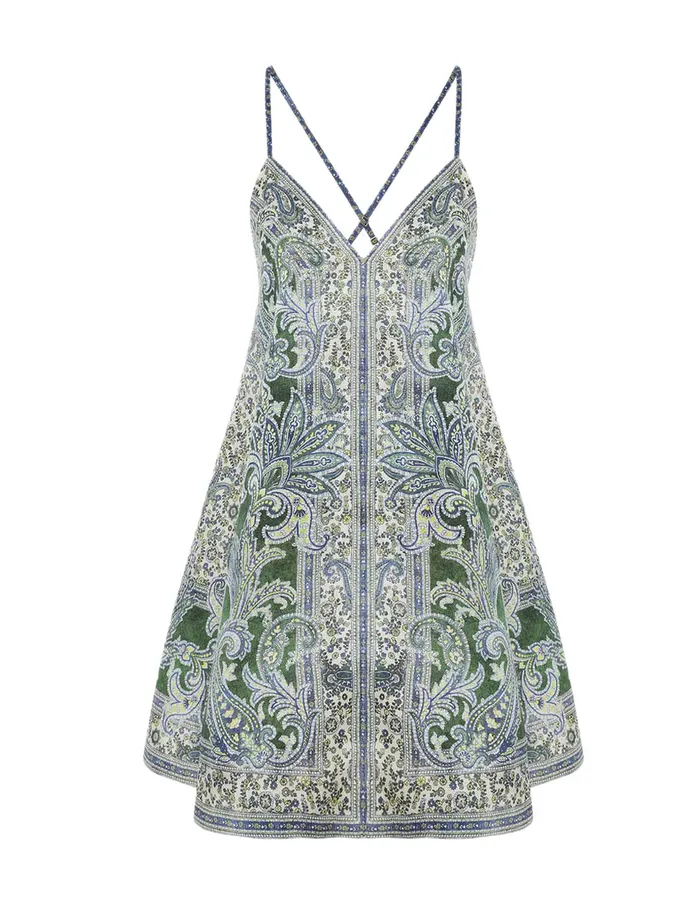 Women Zimmermann Clothing Ottie Swing Mini Dress Green Paisley