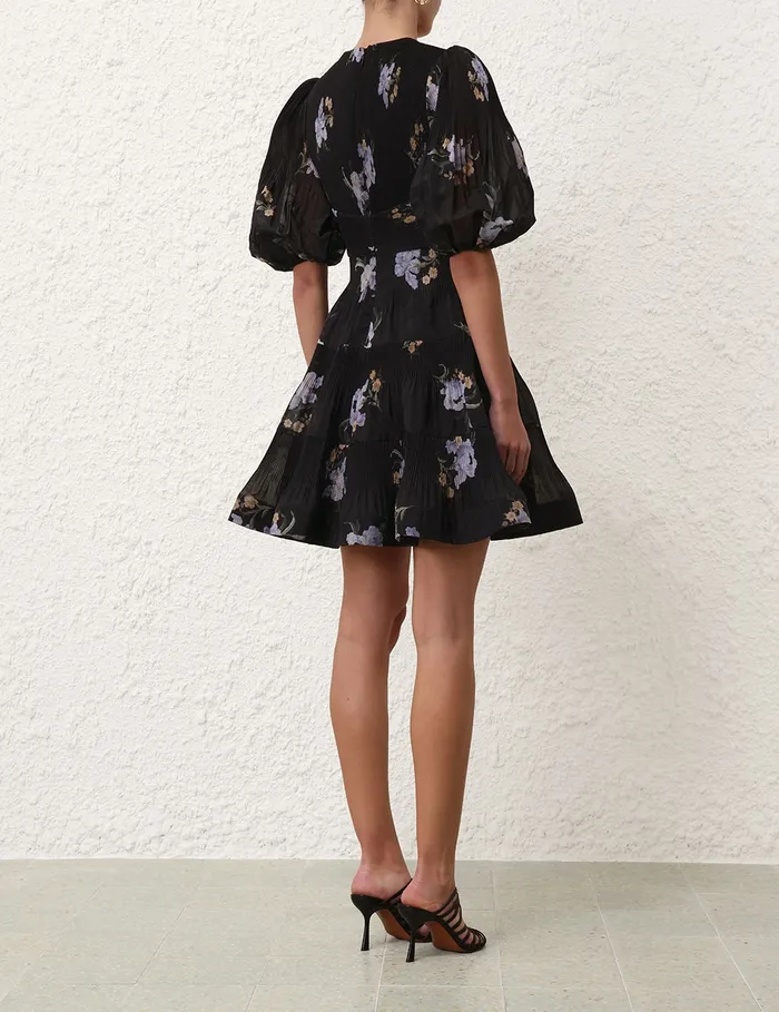 Women Zimmermann Clothing Pleated Mini Dress Black Iris Floral