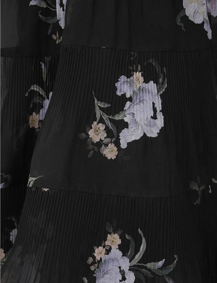 Women Zimmermann Clothing Pleated Mini Dress Black Iris Floral