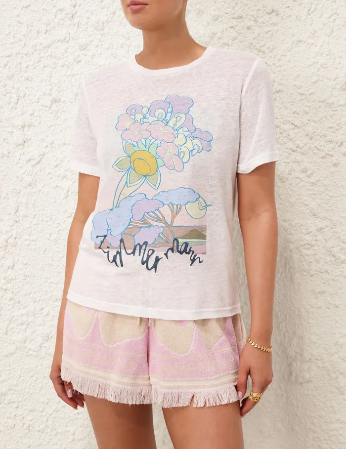 Women Zimmermann Clothing Pop Printed Straight Tee Ivory