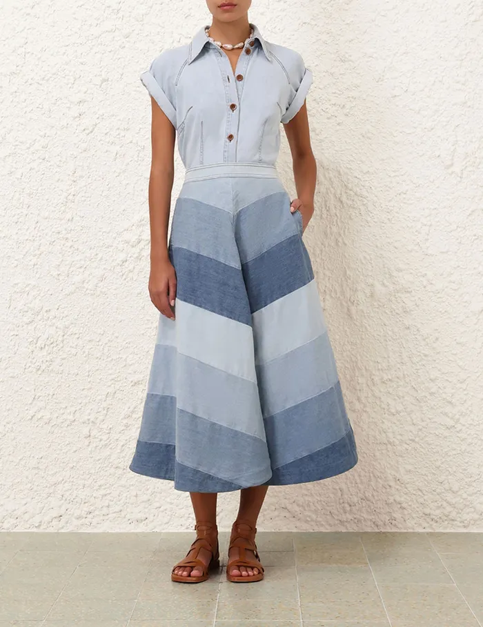 Women Zimmermann Clothing Tallow Denim Midi Skirt Chevron